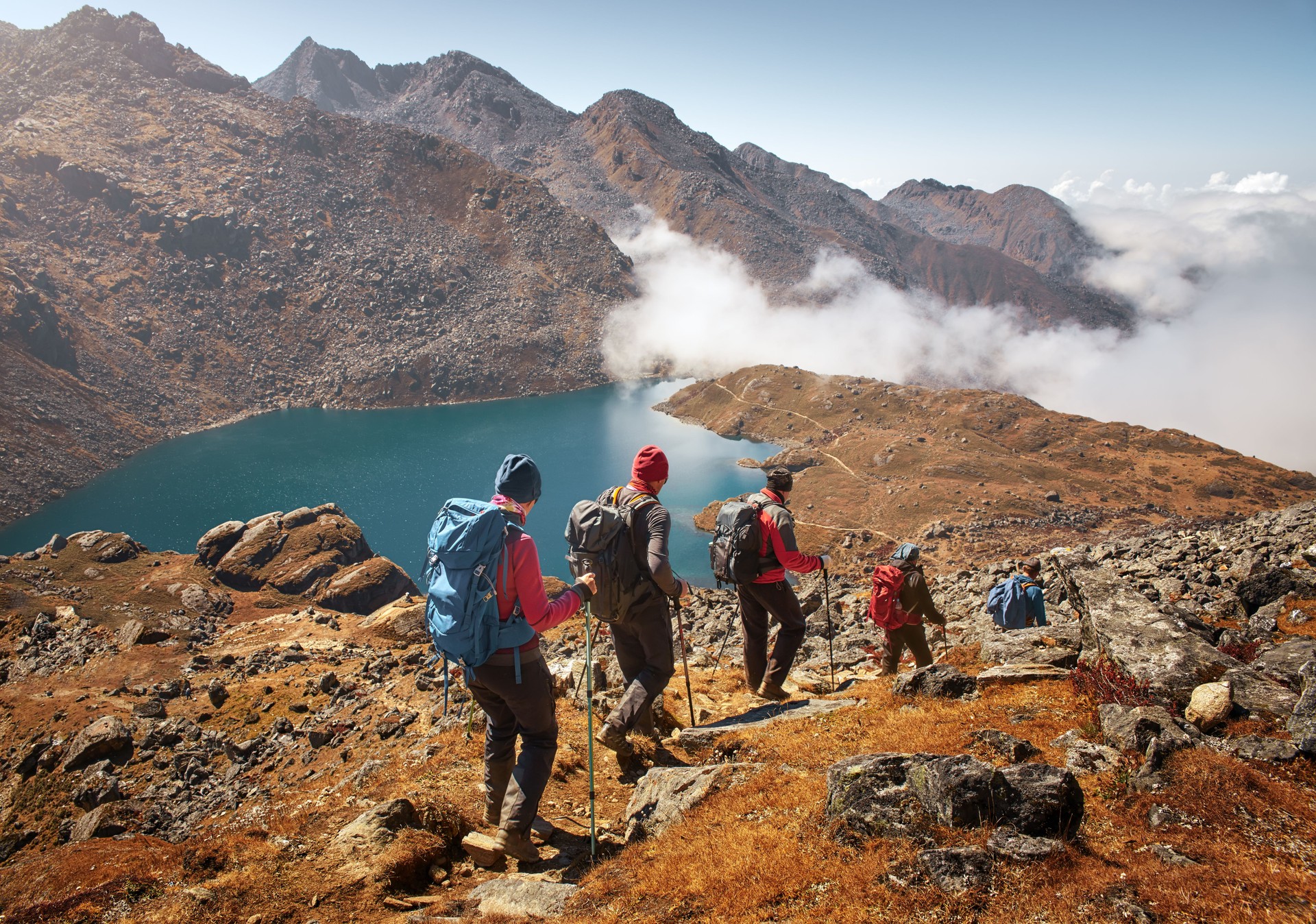 St Albans Rambler group descends down a Mountain Trail during Hike in The Picos of Northern Spain